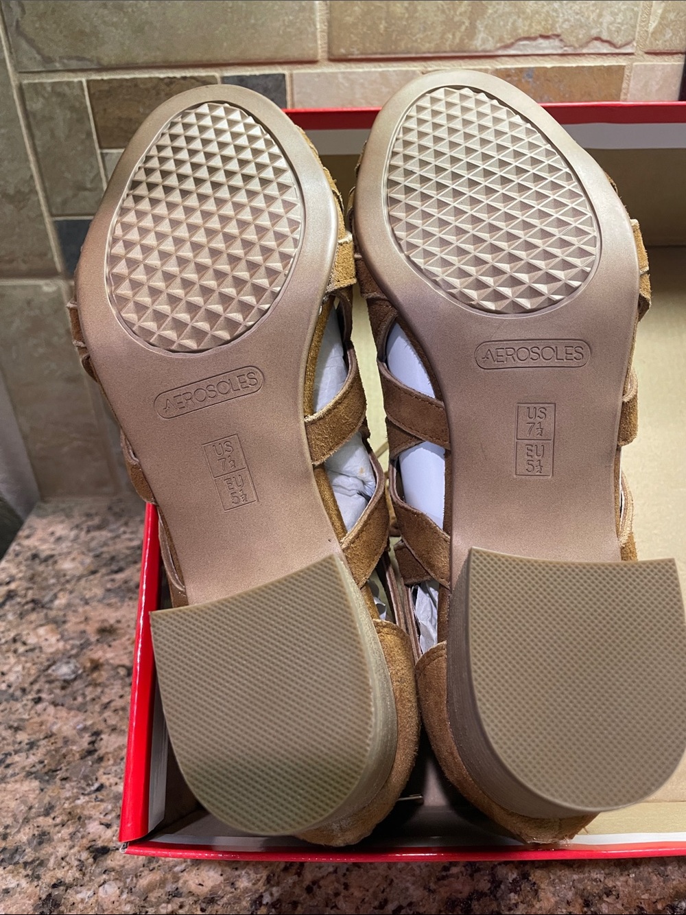 AEROSOLES Brown Suede Lace-Up Gladiator Heels - Picture 5 of 6